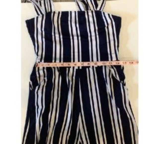 Tucker Tate Striped Jumpsuit Blue White Romper Capri Women’s XL 14/16 - Picture 6 of 11